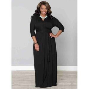 Kiyonna Black Dress Maxi 3X Wrapped In Romance Feminine Party Black Tie Prom MOB